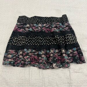 Fire Los Angeles Y2K Patchwork Mini Skirt Elastic Waist Cotton M